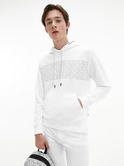 Calvin Klein Ruhák HU908776 | Calvin Klein Organic Cotton Logo Férfi Kapucnis Pulóver Világos Fehér